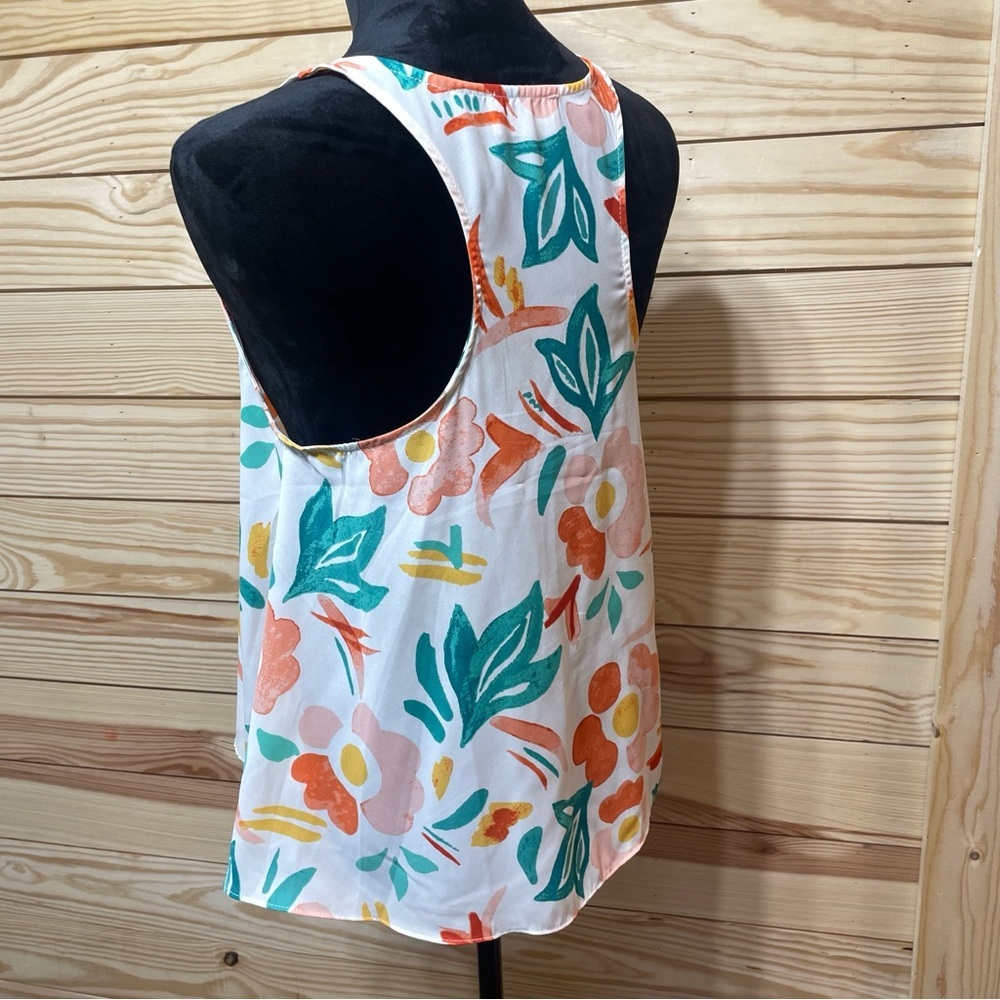 EUC Everly Womens Racerback Floral Dress Tank Size Small Peach Green on White - Picture 5 of 9
